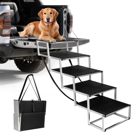 Miniatura 9 de Escaleras para perros con barandilla para perros grandes, escalón extra ancho de 20 pulgadas, 4 escalones de 34 pulgadas con superficie