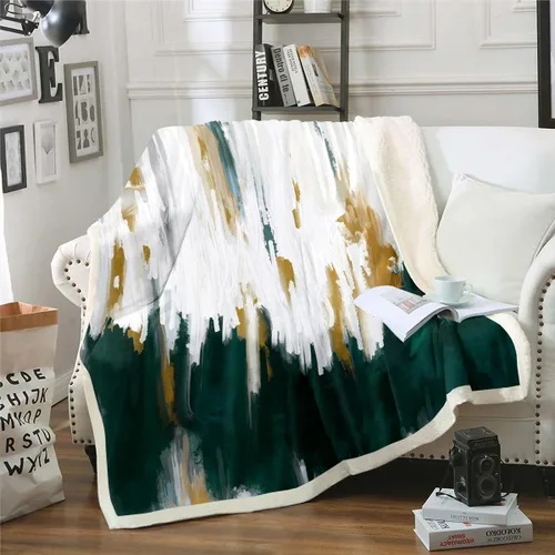 Miniatura 30 de Erosebridal Manta de sherpa moderna para niños y adolescentes, color naranja, verde azulado, negro, manta para silla, manta de forro polar con rayas