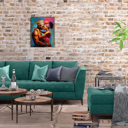 Miniatura 18 de Arte de pared afroamericano, decoración de rey y reina bailarín negro para sala de estar, arte de pareja de amor negro para dormitorio, lienzo