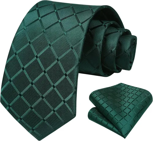 Miniatura 244 de HISDERN Conjunto de corbata a cuadros a cuadros pañuelo tejido clásico formal para hombre corbata y bolsillo cuadrado