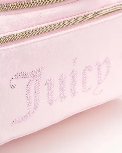 Miniatura 3 de Juicy Couture Bolsa de Maquillaje Organizador de Cosméticos Esenciales de Viaje Colgante Duffel de Terciopelo con Strass, Rosa