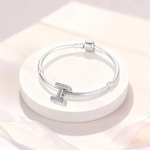 Miniatura 36 de PARCOM Dijes de letras compatibles con pulseras Pandora de plata esterlina S925 con iniciales para pulseras del alfabeto A-Z, cuentas de letras