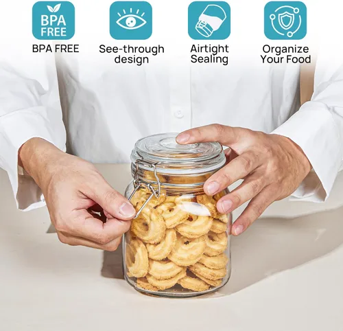 Miniatura 7 de Vtopmart Tarros de vidrio de almacenamiento de alimentos de 34 onzas con tapas herméticas de abrazadera, paquete de 3 recipientes de cocina