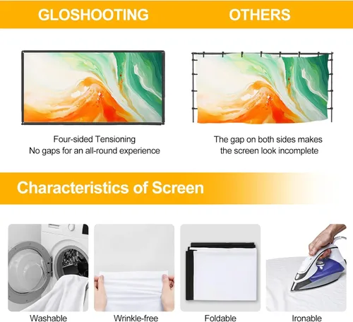 Miniatura 3 de Pantalla de proyector para exteriores con soporte, soporte de pantalla de proyector portátil de 120 pulgadas con barra de cuerda elástica, pantalla