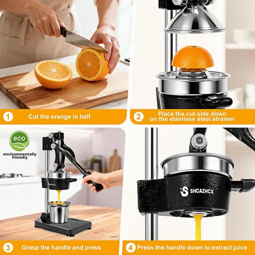 Miniatura 8 de Exprimidor de cítricos de hierro fundido, exprimidor de frutas de alta resistencia con piezas de acero inoxidable fácil de limpiar y base estable