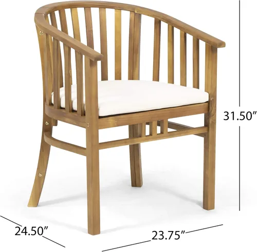 Miniatura 9 de Great Deal Furniture Nola - Sillas de comedor de madera para exteriores con cojines (juego de 2), acabado crema y teca, (309261)