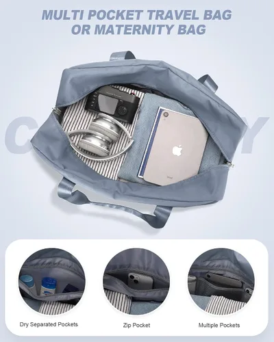 Miniatura 7 de Bolsa de viaje de fin de semana para mujeres y hombres con bolsa de aseo personal, bolsa de transporte para la noche, bolsas grandes plegables