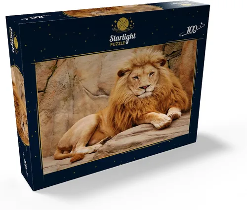 Miniatura 2 de MyPuzzle A Lion Relaxing On A Stone - Rompecabezas prémium de 100 piezas para adultos