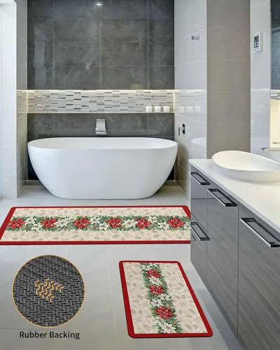 Miniatura 5 de Tapete de baño de flor de pascua de invierno para bañera, antideslizante, de secado rápido y absorbente, de tierra de diatomeas, para fregadero