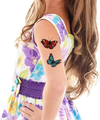 Miniatura 4 de 24 tatuajes temporales 3D de mariposa realistas monarca rojo, azul, amarillo, mariposas grandes para adultos, adolescentes, mujeres, niñas, niños
