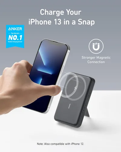 Miniatura 2 de ANKER Batería magnética 633, cargador portátil inalámbrico plegable de 10,000 mAh, cargador portátil inalámbrico de 20 W USB-C con soporte, Negro