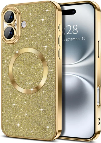 Miniatura 75 de Hython Funda para iPhone 13 Pro Max con purpurina, fundas magnéticas transparentes para teléfono con protector de lente de cámara