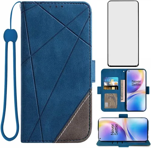 Asuwish Funda tipo cartera compatible con OnePlus 8 Pro One Plus 8Pro 5G y protector de pantalla de vidrio templado, soporte de tarjetero,