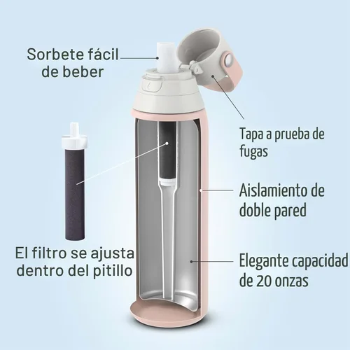 Miniatura 3 de Botella de agua con filtro de acero inoxidable Brita Premium, sin BPA, reutilizable, aislada, reemplaza 300 botellas de agua de plástico, el filtro