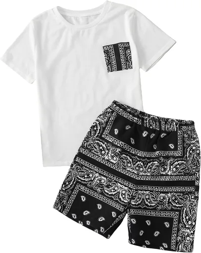Miniatura 5 de SOLY HUX Boys Boho Paisley Print Short Sleeve T Shirt and Shorts Set 2 Piece Outfits