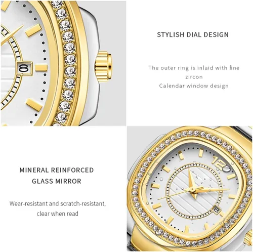 Miniatura 7 de Relojes de mujer Moda Cuadrado Dial Acero Inoxidable Impermeable Fecha Diamante Damas Vestido Relojes de Pulsera