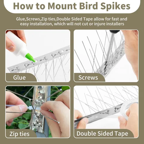 Miniatura 5 de Paquete de 10 picos para pájaros de acero inoxidable de 11 pies, picos para pájaros para exteriores para mantener alejados a los pájaros, clavos