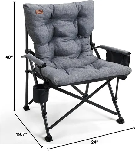 Miniatura 2 de EVER ADVANCED Silla plegable acolchada de gran tamaño para camping para adultos, silla de césped resistente con bolsillos laterales, silla cuádruple