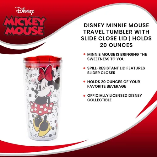 Miniatura 7 de Disney Minnie Mouse - Vaso de viaje acrílico con tapa de cierre deslizante Taza fría alta de carnaval para bebidas, jugo, limonada Esenciales