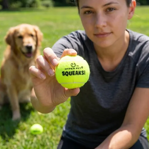 Miniatura 2 de Hyper Pet Squeaks! - Pelotas de tenis para perros con chirriadores, paquete de 4, color verde, pelotas de tenis duraderas no abrasivas para perros