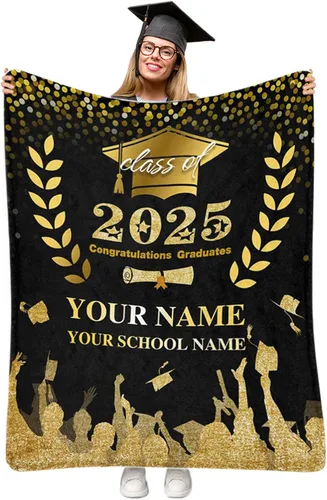 Miniatura 33 de Manta personalizada de graduación 2025, manta personalizada para regalo de graduación con nombre de la universidad, manta de felicitación