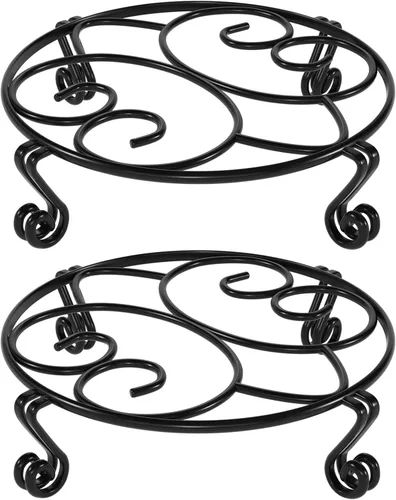 Yimobra Paquete de 2 soportes para macetas resistentes para macetas para interiores y exteriores, metal a prueba de óxido, contenedor de jardín