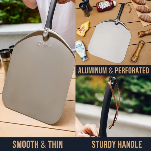 Miniatura 3 de Pala de aluminio para pizza, paleta de torneado de pizza de metal de 12 pulgadas para horno de parrilla, espátula de pizza para hornear pan