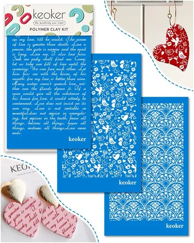 Miniatura 10 de KEOKER Pantalla de seda de San Valentín para arcilla polimérica, 3 piezas de arcilla polimérica de pantalla de seda de San Valentín, plantillas