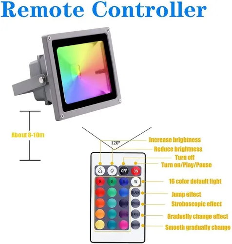 Miniatura 5 de Foco de paisaje LED RGB de 20 W, 16 cambios de color y flash de 4 modos, regulable, enchufe de cable de 5 pies, luz de inundación de seguridad