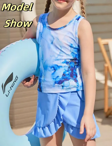 Miniatura 3 de Traje de baño tankini de 3 piezas para niñas, lindo bikini con salida de baño con falda de playa de 5 a 16 años
