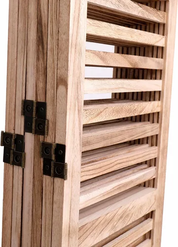 Miniatura 9 de Divisor de habitación plegable de 4 paneles, panel de privacidad de madera de Paulownia independiente de 5.6 pies con estantes de almacenamiento