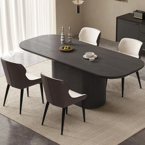 Miniatura 34 de Mesa de comedor ovalada de 63 pulgadas para 2-6 personas, mesa de cocina negra moderna, mesa de comedor rectangular de lujo, mesa de comedor