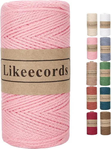 Miniatura 67 de Likeecords Cuerda de algodón 100% hilo de ganchillo de 0.079 pulgadas, cuerda trenzada de macramé, cuerda de macramé, hilo de ganchillo para regalo