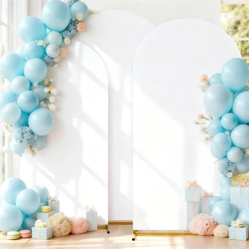 Miniatura 9 de SoarDream Cubierta de telón de fondo de arco de elastano beige ajustada 5 pies, cubierta de arco de boda globo con parte superior redonda, tela