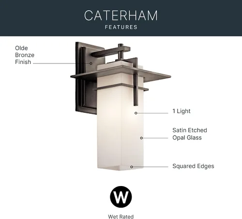 Miniatura 3 de Kichler Caterham - Lámpara de pared para exteriores de 14.75 pulgadas en bronce Olde®, aplique de pared exterior de 1 luz para porche con cristal