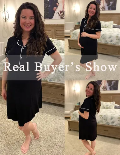 Miniatura 2 de Ekouaer Camisones de lactancia para lactancia materna de manga corta con botones para trabajo y parto vestido de maternidad para hospital