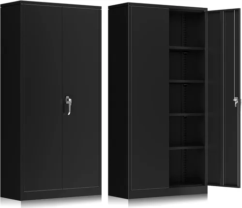 Miniatura 34 de INTERGREAT Armario de almacenamiento de metal con cerradura, gabinete de almacenamiento de metal con cerradura de 72 pulgadas de alto con puertas