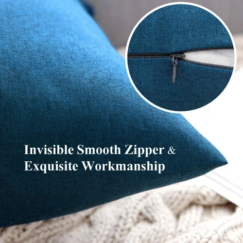 Miniatura 3 de MIULEE - Paquete de 2 fundas de almohada decorativas para exteriores, impermeables, sólidas, de imitación de lino, para jardín, casa de campo, Azul