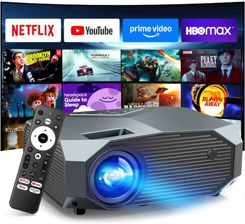 [Compatible con Netflix/alto brillo] Proyector inteligente con WiFi 6 y Bluetooth 5.3, proyector de películas para exteriores 4K con Prime Gris