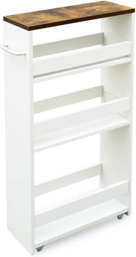 Miniatura 10 de Carrito de almacenamiento delgado de 4 niveles de TEAMIX con asa, pequeño carrito de cocina para lugares estrechos, carrito de lavandería rodante