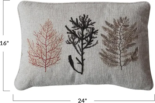 Miniatura 2 de Creative Co-Op Almohada lumbar estampada mezcla de algodón con botánicos y bordados, multicolor