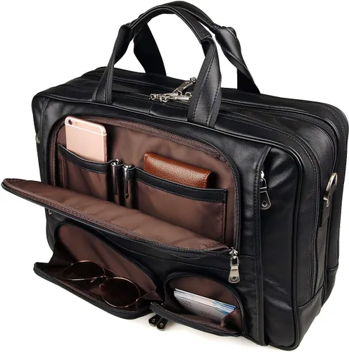 Miniatura 2 de Augus Maletín de viaje de negocios de cuero genuino bolsas de lona para hombres bolsa de portátil se adapta a 15.6 pulgadas portátil