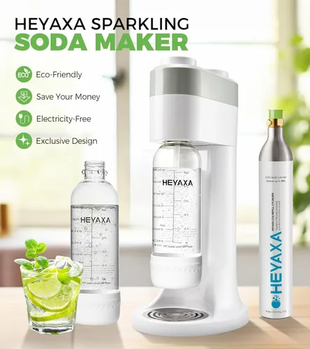 Miniatura 4 de HEYAXA Máquina para hacer agua gasificada, máquina para hacer refrescos rápidamente para crear refrescos, incluye 2 botellas de carbonatación sin