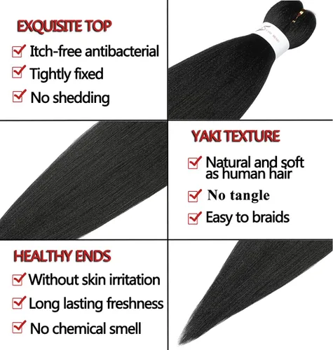 Miniatura 3 de Cabello trenzado preestirado negro natural, cabello largo trenzado de 32 pulgadas, 8 paquetes de extensiones de cabello trenzado profesional