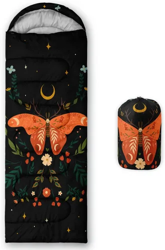 Miniatura 19 de HOSIMA Saco de dormir de mariposa para adultos y niños para campamento, saco de dormir ultraligero gótico negro para clima frío y verano.