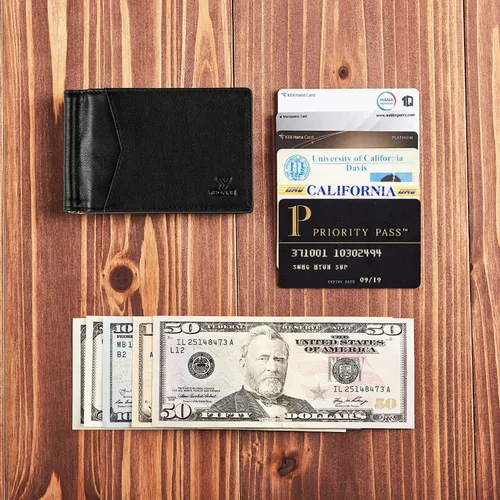 Miniatura 5 de YBONNE - Cartera fina con clip para dinero, de cuero auténtico, bloqueo RFID, minimalista