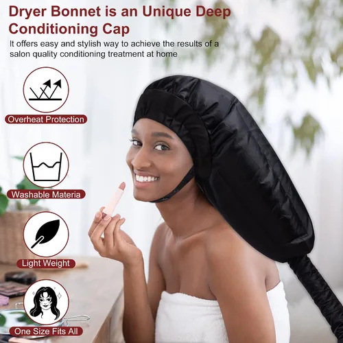 Miniatura 5 de Accesorio para secador de pelo para mujer: gorra de acondicionamiento profundo ajustable extra grande para cabello rizado natural, uso doméstico
