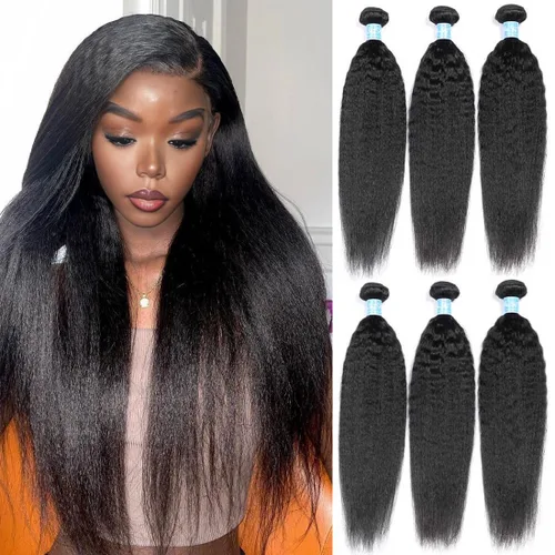 10A Kinky Straight 3 paquetes de cabello brasileño 10 10 10 pulgadas Yaki recto virgen brasileño extensiones de cabello humano sin enredos sin