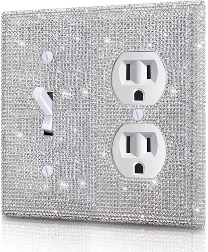 Miniatura 8 de 1 pieza Cubiertas de enchufe brillantes con diamantes de imitación, placas de pared para cubrir interruptores de luz, placa decorativa de imitación