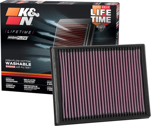 K&N Filtro de aire de motor original de alto flujo de por vida: Aumento de potencia: Premium, Lavable: Compatible con Ford/Volkswagen 2015-2024: